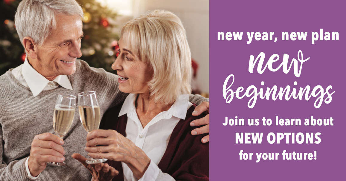 New Year Event Invitation graphic. senior couple toasting champaign